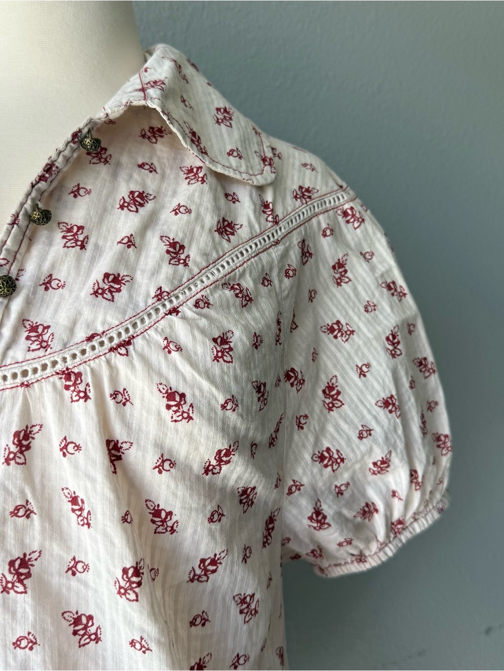 Anthropologie Pilcro Boho Floral Puff Sleeve Cotton Peasant Blouse Small - Picture 2 of 11